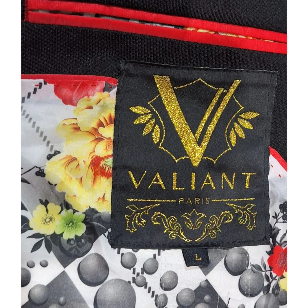 Valiant Paris black pocketed blazer with silky floral lining sz L